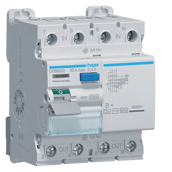 Hager CFB663D Residual Current Circuit Breaker 3P+N