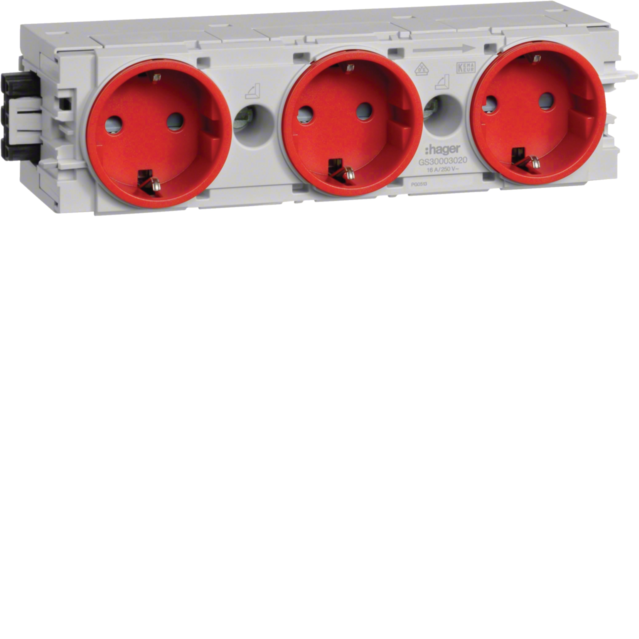 Hager GS30003020 Socket-outlet 3-gang Wago C-Profile Red