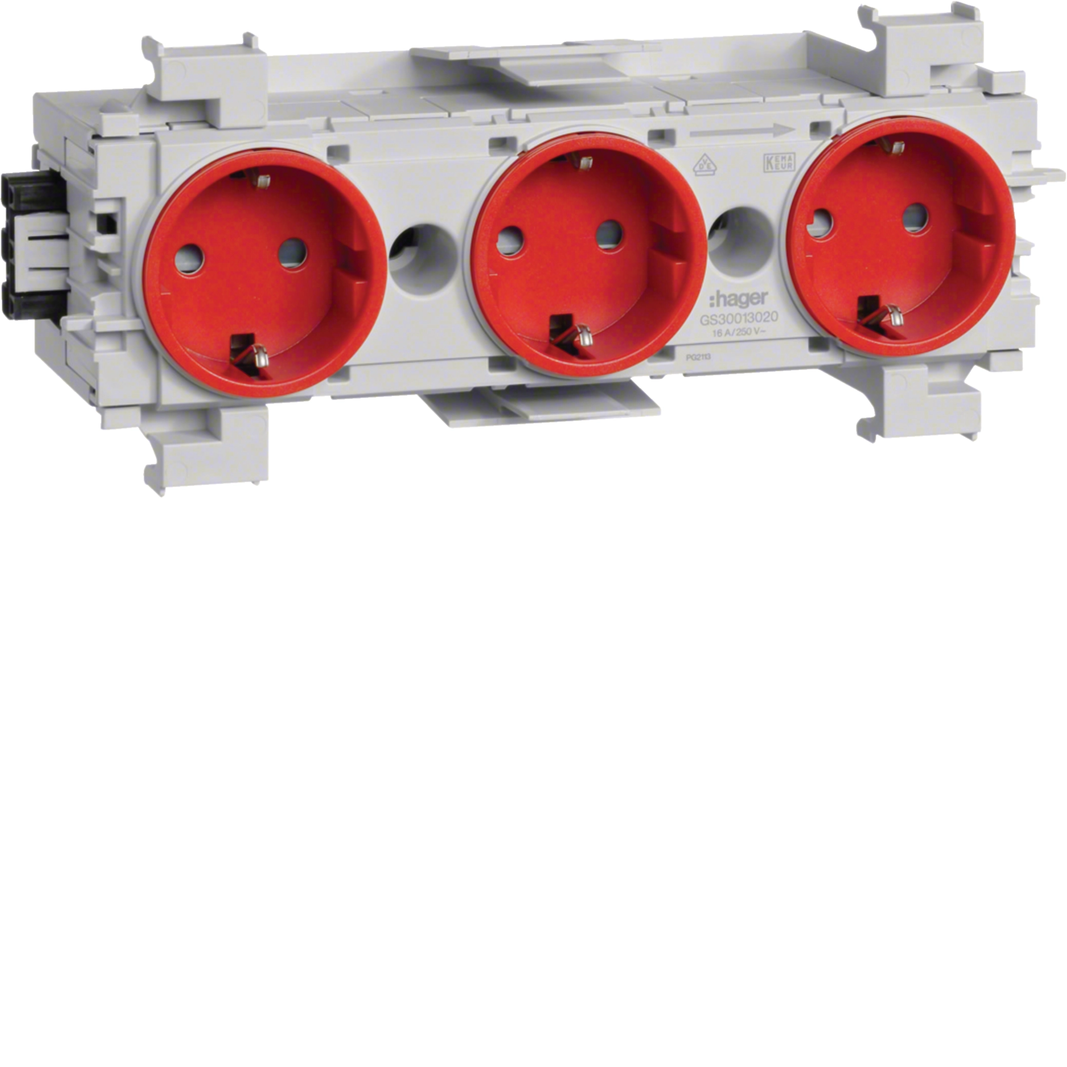 Hager GS30013020 Socket-outlet 3-gang Wago F-mount Red