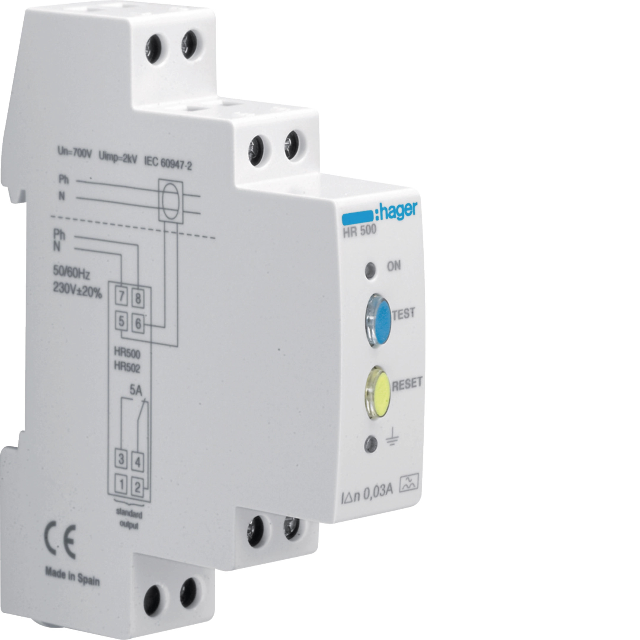 Hager HR500 EARTH LEAKAGE RELAY 0.03A INSTANT